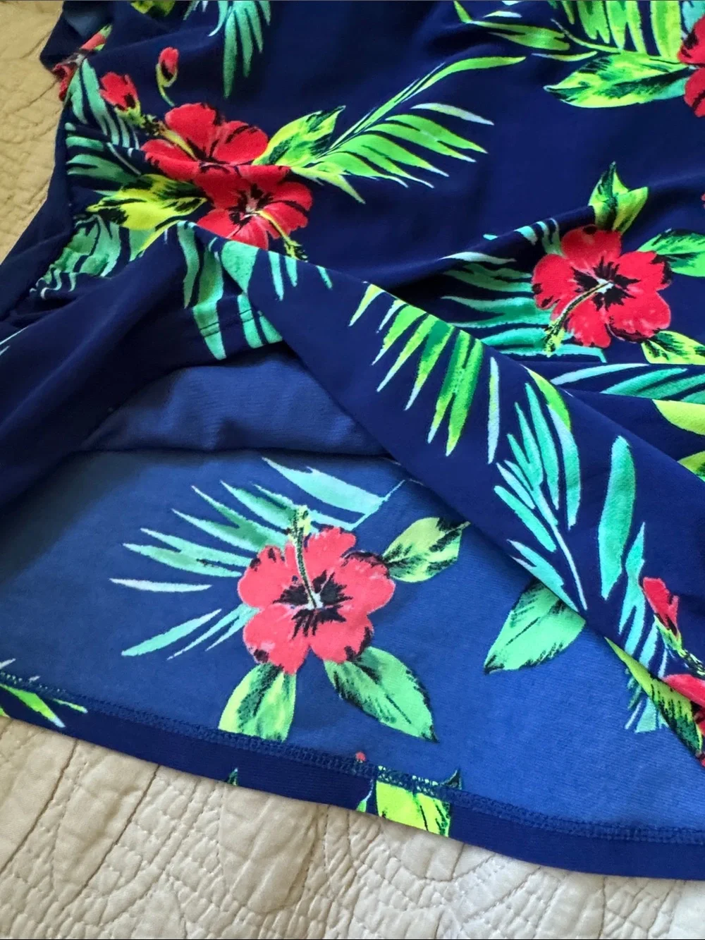 Navy Tropical Floral Ruffle bathing suit Tank Top
